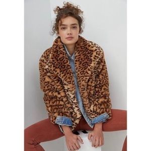 Anthropologie faux fur leopard jacket M